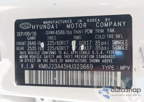 2017 Hyundai Tucson Se z USA, uszkodzony, nr VIN KM8J23A45HU323669